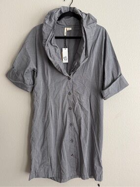 NWT Covet Women’s Sz L 100% Cotton Shirt Dress Mini Deep V Cowl Neck Gray